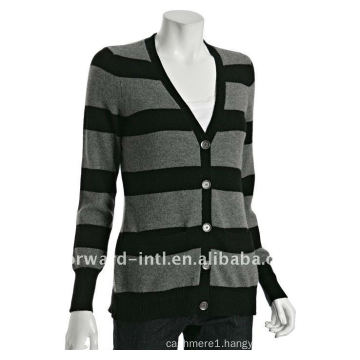 women's stripe cashmere v neckcardigan with good design and quality